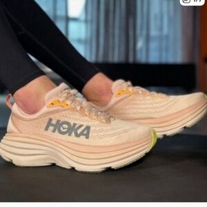 Hoka Peach and Gray Athletic Sneakers